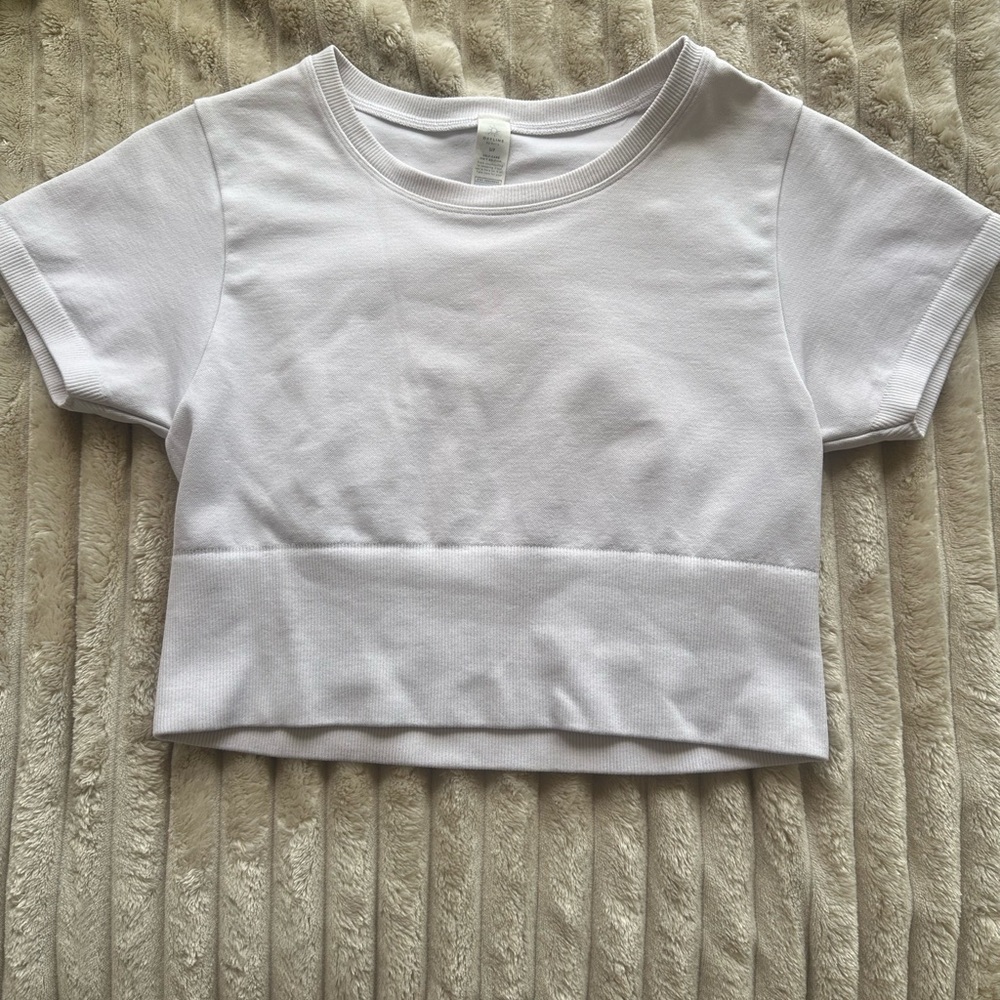 Aerie White Short Sleeve Crop Tee
